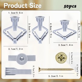 Pack of 50 Butterfly, Plasterboard Dowels with Screws, Plasterboard Screws, Plasterboard Dowels for Plasterboard, Plasterboard Fibreboards, Concrete Dowels, Drywall Dowels for Easy Installation