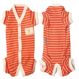 TONY HOBY Female/Male Pet Dog Pajamas Stripes 4 Legged Dog pjs Jumpsuit Soft Cotton Dog Clothes(M, Orange+White-Girls)