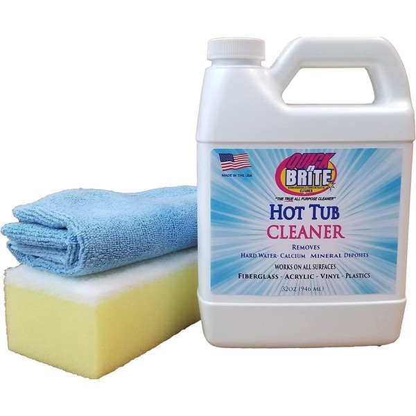 Quick N Brite Heavy-Duty Hot Tub Cleaner with Sponge and Cloth, 32 Ounces