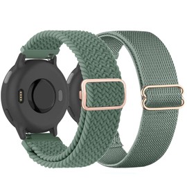 TUCOMO 2 Pack Braided Stretchy Nylon Watch Bands Compatible with Garmin Vivoactive 6/5/3, 20mm Loop Elastic Fabric Straps for Venu Sq 2/Forerunner 55/165/645/245 Women Men
