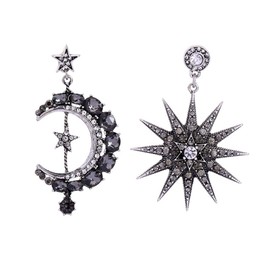 AILUOR Crystal Moon Star Earrings Silver Plated with Rhinestone Moon Star and Sun Drop Stud Earrings Boho Earrings Retro Punk Jewelry for Women Girls, Crystal, Cubic Zirconia