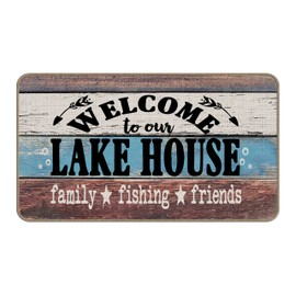 XAPEK Lake House Decor Door Mat - 30''x 17'' Outdoor Doormats, Lake Life Decor Lakeside Log Cabin Decor, Lake House Decor for The Home, Lake Themed Decor, Imitation Wood Grain Distressed Design