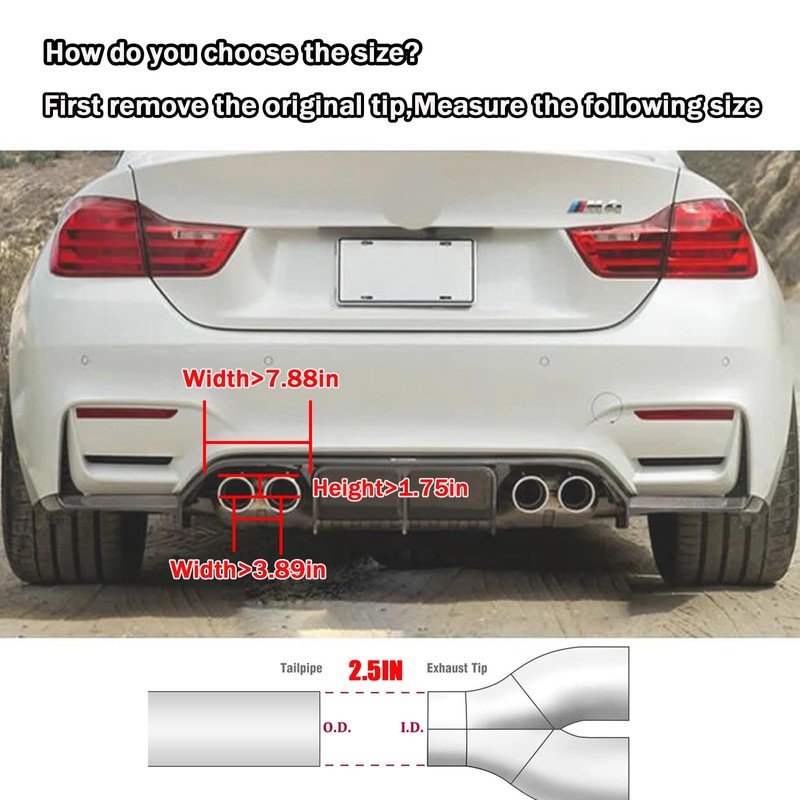 Vechkom 2.5"Inlet 3.5"Outlet Double Exhaust Tip 7.48'' Overall width Carbon