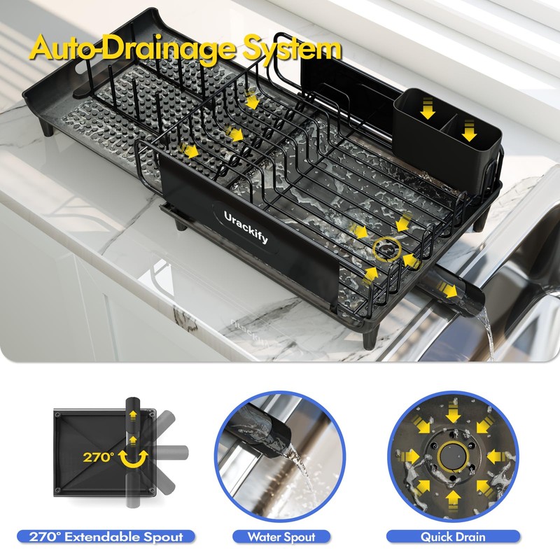Urackify Dish Drying Rack, Expandable Dish Rack for Kitchen Countertop,