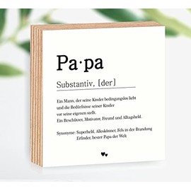 Wooden Picture Definition Papa 15 x 15 x 2 cm for Standing/Hanging, Real Photo Direct Print with Saying on Coated Birch Wood Item No. 3007