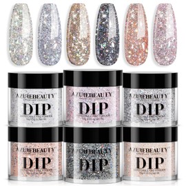 AZUREBEAUTY Dip Powder Nail Transparent Crystal Dried Flower Set, Blue Green Purple Pink Yellow 6 Colors Natural Real Clear Dipping Powder Starter Kit Nail Art Manicure Salon, No Need Nail Lamp Cured