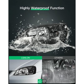 LSAILON Headlight Assembly Replacement Fit For Honda Civic 2001-2003 Black Housing Clear Reflector Clear Lens Driver and Passenger Side 33151S5PA01 33101S5PA01