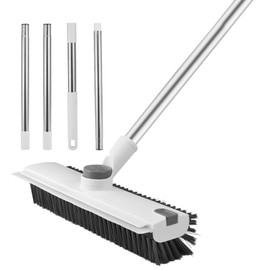 Deck Brush, Veranda Brush, 3-in-1, Draining Wiper, 360° Rotation, Deck Brush, Outdoor, Bath, Cleaning Brush, 4 Tier Poles, Extendable, 17.7 - 53.2 inches (45 - 136 cm), For Entryways, Tiles, Gardens