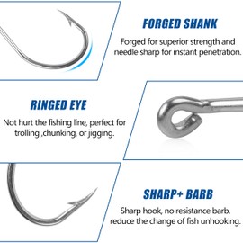 Octopus Beak Hooks,60pcs Stainless Steel Saltwater Fishing Hooks Suicide Bait Jig Big Game Offset Circle Hooks (7/0-60pcs)