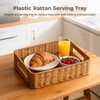 2 Pack Faux Rattan Serving Trays with Handles, Brown Plastic