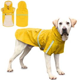 Dog Waterproof Coat Large with Harness Hole Reflective Strip, Hulaiyaa Lightweight Dog Rain Jackets with Storage Pocket, Puppy Waterproof Jacket Hooded Raincoat, Adjustable Hound Poncho