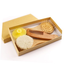 IWOWHERO Infant Hair Brush Set Wool Brush Wooden Comb Newborn Comb Baby Supplies