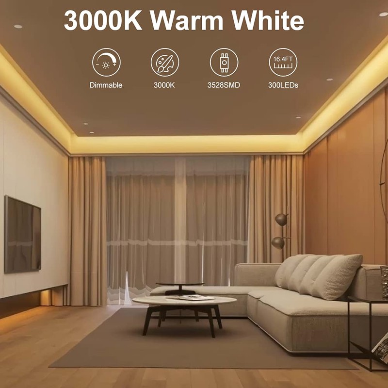 Warm White LED Strip Light, Dimmable 3000K LED Light Strip