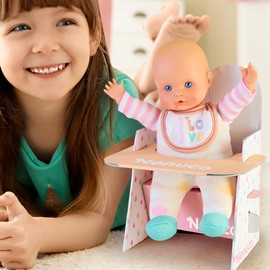 Nenuco Doll with Natural Colours Designs Includes Easy Fit Cardboard Highchair, 25cm Baby Doll and Soft Body (NFN80000)