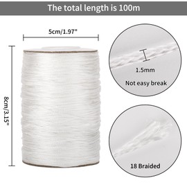 G2PLUS 100 m Nylon Cord Nylon Thread Satin Braided Cord, Inelastic Roman Blind Cord, White, Braided Lift Shade Cord, Cord 1.5 mm Tear-Resistant for Blind Shade and Necklace, Bracelets