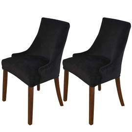 MIFXIN Velvet Wingback Side Chair Covers Slipcover Stretch Washable Sloping Armchair Accent Chair Protector Seat Cover for Dining Room Banquet Home Decor (2 Pack, Black)