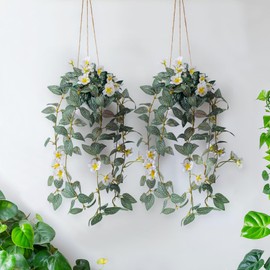 Bailikang 2PCS Fake Hanging Plants with Pots Faux Flowers Artificial Vines in Pots Greenery Fake Ivy Flowers Plants Artificial Hainging Basket Plant for Wall Home Bedroom Bathroom