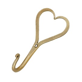 Living Ideas Hand Forged Heart Hook Wrought Iron Handmade Rustic Wall Hook for Towel, Plant & Mug Blacksmith Farmhouse Bathroom Coat Hook Rack Antique Brass Heavy Duty Kitchen Utensils Gold Hooks
