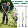 Garden Hand Tiller Cultivator, 4-Tine Adjustable Long Handle, Heavy Duty