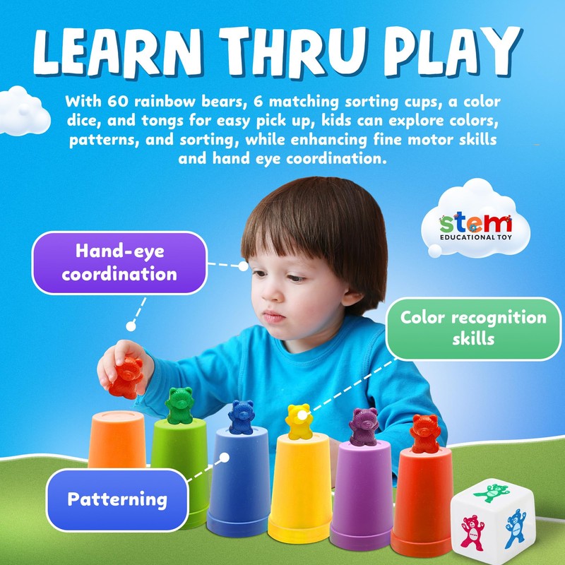Skoolzy Counting Bears Set - 70 Pc Color Sorting Sensory
