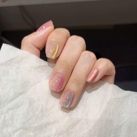 MIXNEX Handmade Press On Nails – 10Pcs Short Square Cat Eye Fake Nails for Women (S Size) – Reusable Glue On Nail Tips with Storage Box & 5-in-1 Manicure Kit – Salon Qualit