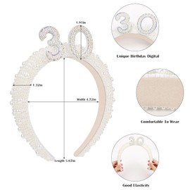 Etercycle 30th Birthday Gifts For Women, White Pearl Headband, Elegant Headbands Birthday Party Favors 30th Birthday Decorations For Her