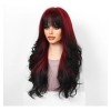 Rojo Vino Pelucas Mujer Dama Larga Ondulada Cabello Natural
