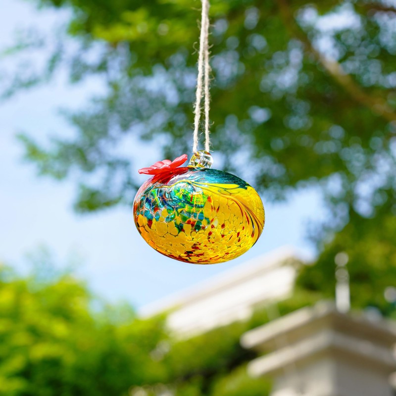 Pack 2 Blown Glass Hummingbird Feeders for Outdoors 3inch Small