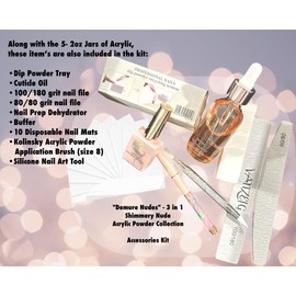 VanZeig's "Demure Nudes"- 3 in 1 Shimmery Nude Acrylic Powder 13 Piece Collection (2oz jars, 5Pk)
