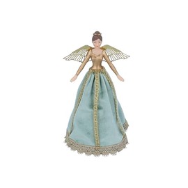 Gisela Graham Green and Gold Fabric & Resin Rococo Tree Top Fairy (18cm)
