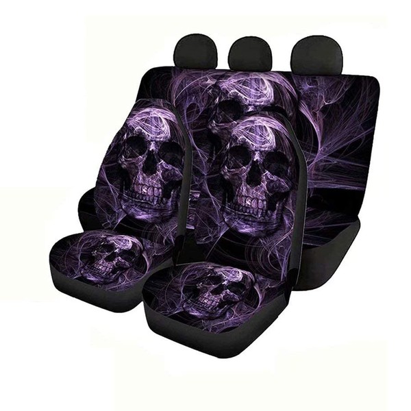 KEIAHUAN Purple Skull Car Seat Cover Set Full Set of