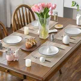 Place Mats Washable 30 x 45 cm Beige Wipe Clean Place Mats Set of 4 Cotton Linen Tear-Resistant Heat Resistant Non-Slip Place Mats for Dining Table Kitchen Hotel Home Restaurant