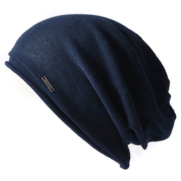 CHARM Knit Hat, Made in Japan, 100% Organic Cotton, Non-Sewing, Stretchy, Medical Hat (One Size Fits All / 4 Colors Available), navy