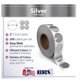Kenco Color Coding Circle Dot Sticker Labels on a roll (Silver FOIL, 2 INCH 500 Stickers)
