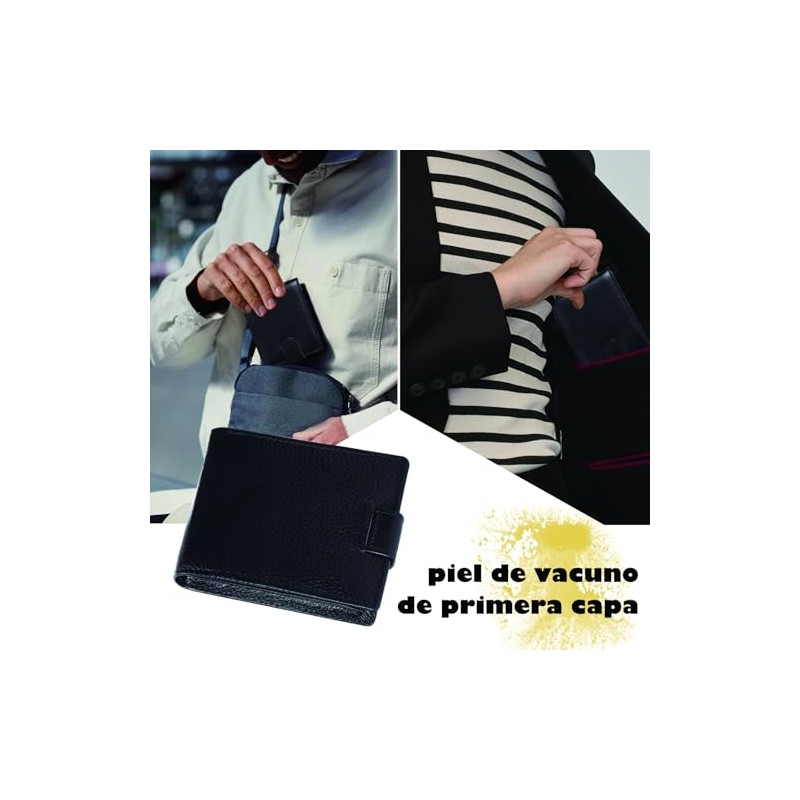 Cartera para Hombre, Carteras Negra para Caballero (Negro)