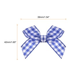 sourcing map 30Pcs Mini Gingham Ribbon Bow 1.5" Checkered Fabric Satin Ribbon Bows for Craft DIY Hair Bow Sewing Wedding Birthday Party Dark Blue and White