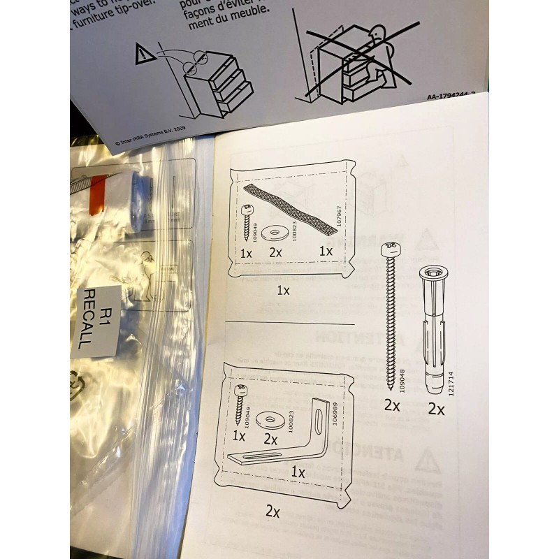 Ikea Wall Anchors Tip-Over Restraint Recall Dresser Repair Kits R1