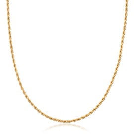 Barzel 18K Gold Plated Rope Chain Necklace - Made In Brazil (2 Milimeter, 20 Inches)