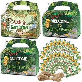 HAPPARTY Set of 24, Reptile Party Goodie Treat Gift Boxes with Thank You Tags for Reptile Birthday Party Favor Decorations Supplies