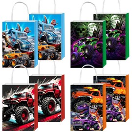 ARHAVI 12pcs Truck Gift Bags Goodie Bags with Handles for Truck Birthday Party Supplies Decorations
