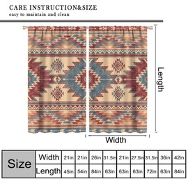 Aztec Blackout Curtains Rustic Western Native American Aztec Style Print Pattern Window Drapes 2 Panel Rod Pocket Curtain for Kitchen Bedroom Living Room Decor31.5 W X 72" L