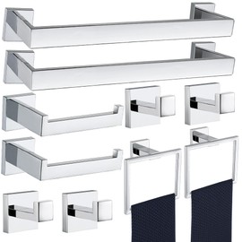 10 Pieces Bathroom Hardware Accessories Set Polished Chrome, Bathroom Towel Rack Set SUS304 Stainless Steel, Square Bath Towel bar Set Heavy Duty, Wall Mounted