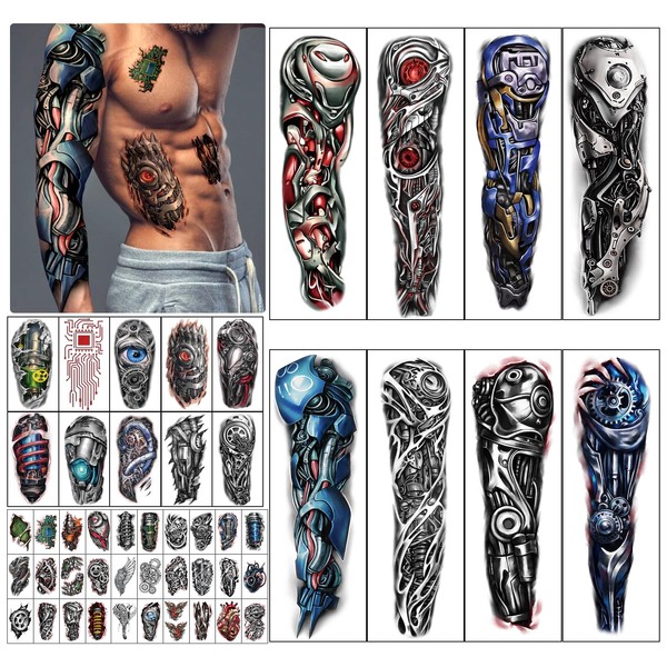 48 Sheets Mechanical Style Full Arm Sleeve Temporary Tattoos for