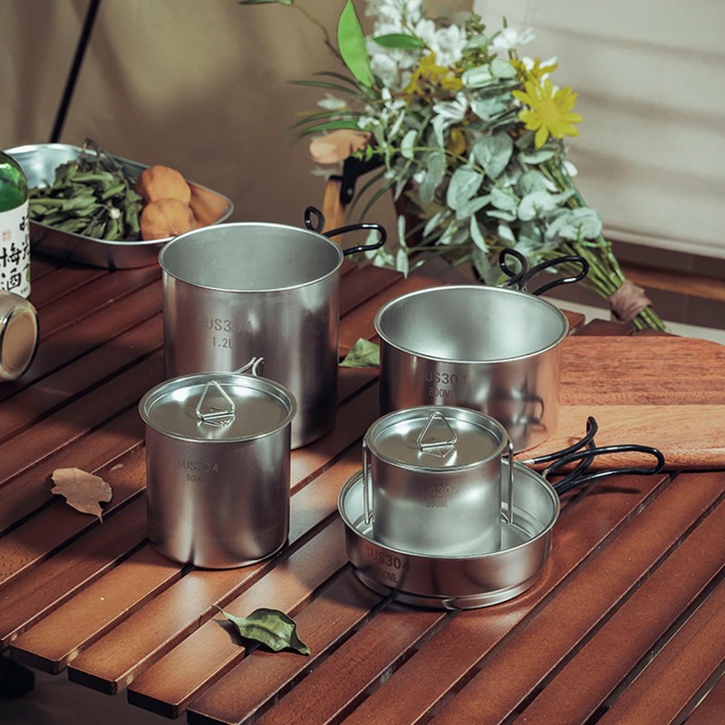 Aomiun 5 PCS Stainless Steel Camping Cookware Set, Camping Pot