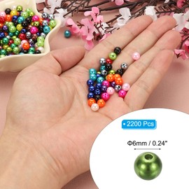 PATIKIL 6mm Round Shiny Pearl Beads, 2200 Pcs Faux Pearls Loose Beads with Hole for Cosmetic Boxes DIY Parts Jewelry Making Wedding Birthday Party Home Decorating, Olive Green