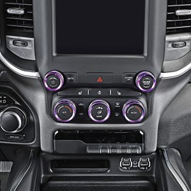Voodonala for Dodge RAM Aluminum Center Console AC Radio Switch Knob Cover for 2018-2024+1 RAM Interior Accessories, 5pcs Purple