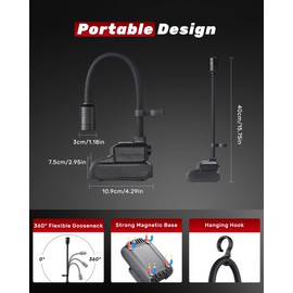 Napatyre Magnetic Work Light, 4400mAh Rechargeable Flexible Gooseneck Work Light with Hanging Hook, 1000 Lumens 3 Modes LED Machine Light for Work Bench, Lathe, Sewing Machine, Grill, Black