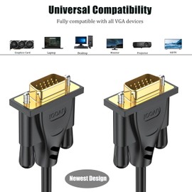 UVOOI VGA Cable 3FT 2-Pack Black,Computer VGA to VGA Monitor Cable, Shielded VGA Cord 1080P@60Hz Full HD 15pin Male to Male Video Cord for Computer PC Monitor Laptops TV Projectors and More