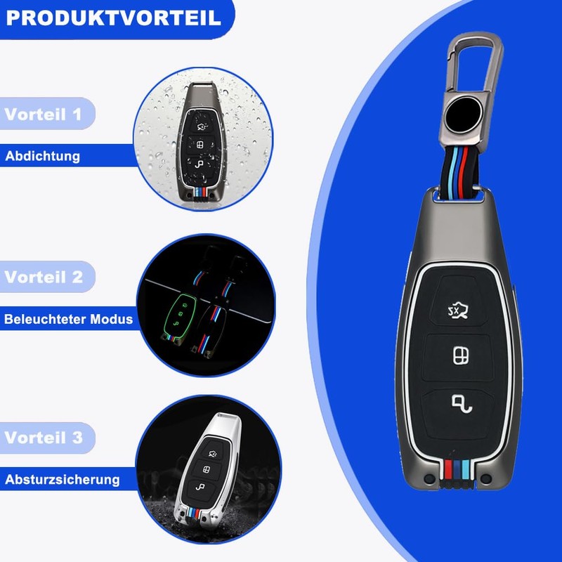 Car Key Case for Ford, 3 buttons black