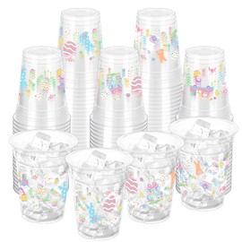 ZCPTZ 100 Pcs Easter Eggs Party Cups, 12 oz Easter Rabbit Plastic Cups Disposable Easter Colorful Clear Drinking Cups Happy Easter Party Cups for Easter Party Spring Holiday Birthday Party Supplies
